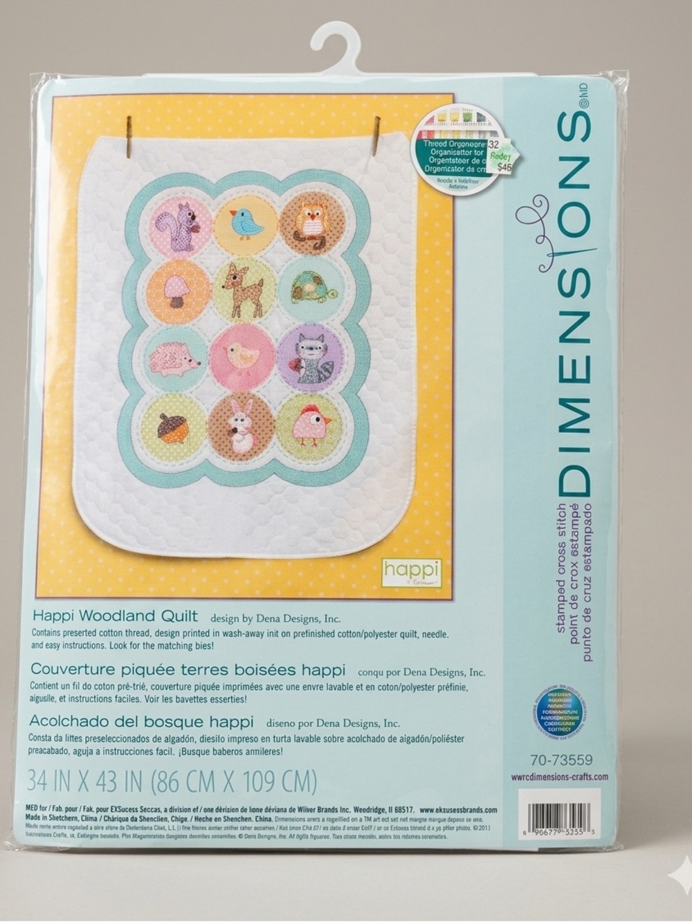 Dimensions Stamped Cross Stitch Kit - Happi Woodland Baby Quilt 34"x43" NEW